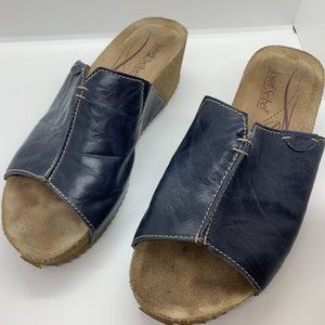 Josef Seibel- “ Meike” Navy Slide with Cork Platform Wedge Size 39/8.5